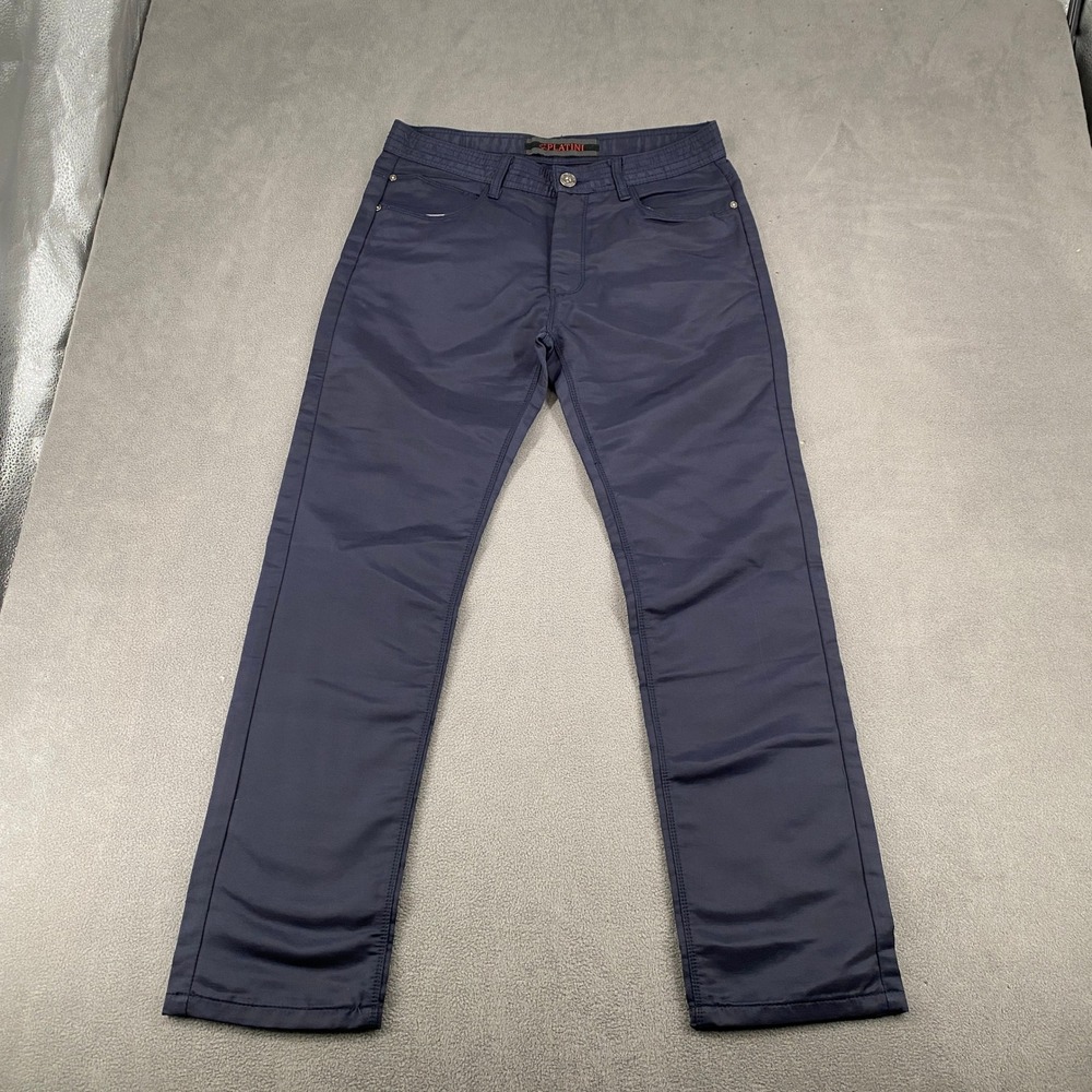 Platini Jeans Mens Navy Blue Straight Leg Pants Casual 32x31 Sheen Finish